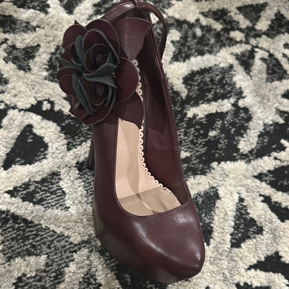 Madison Dark Red Heels with Floral Accent